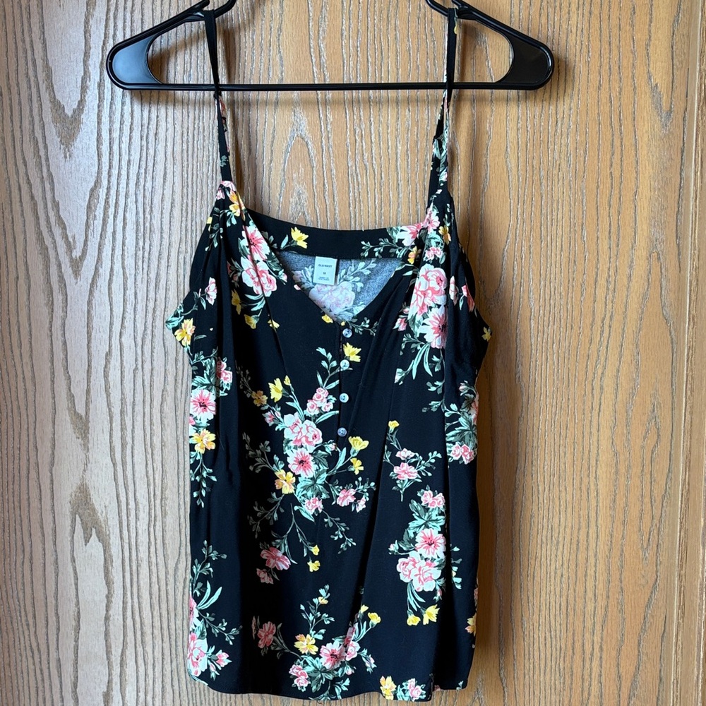 Old Navy Black Floral V-Neck Camisole